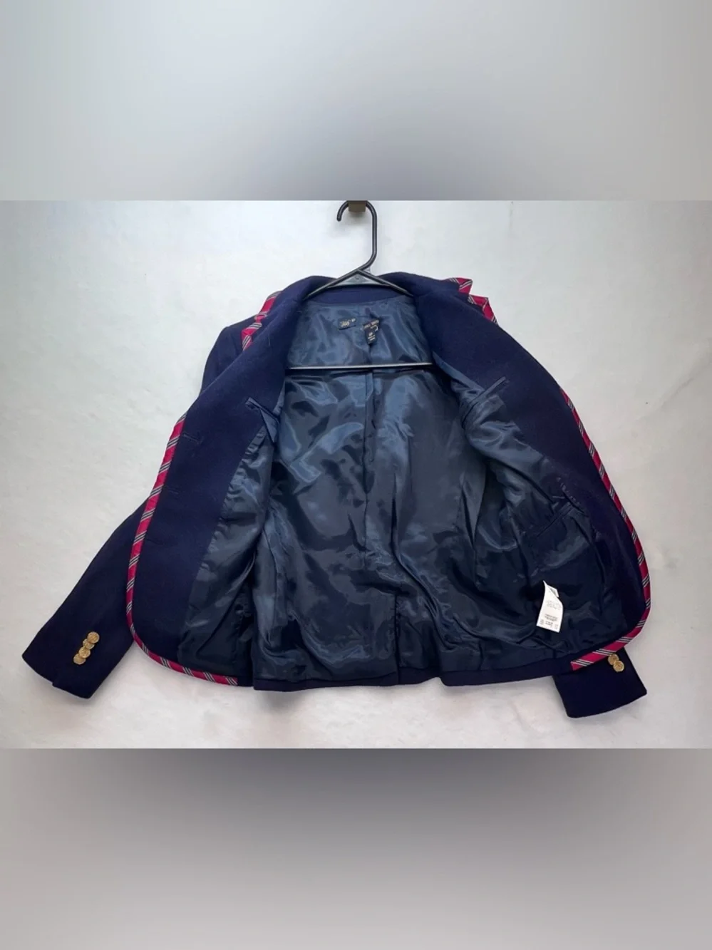 346 Brooks Brothers Womens Wool Striped Trim Blazer Jacket Navy Red Size 4 P - Picture 4 of 15